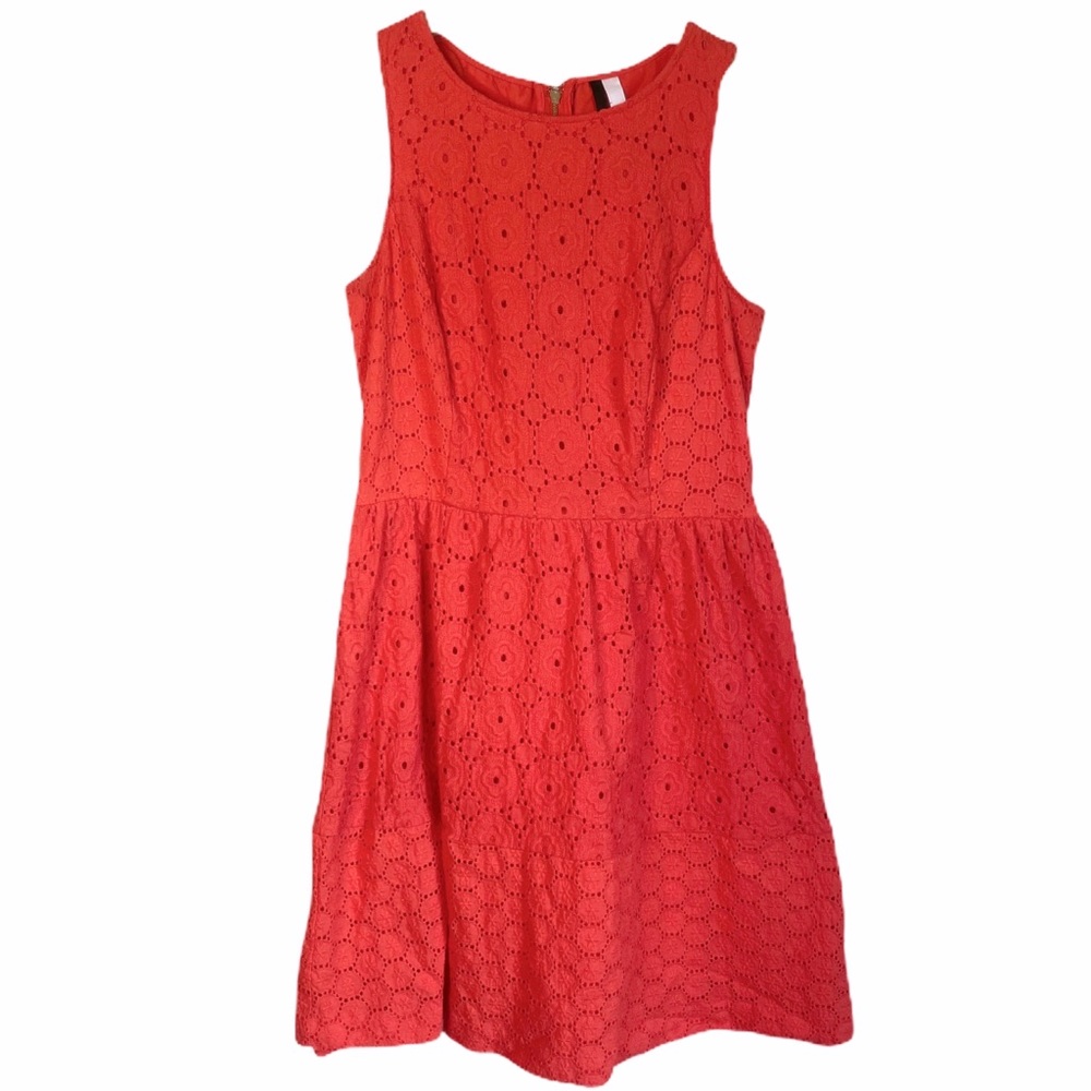 Kenzie Orange Sleeveless Floral Eyelet Dre…